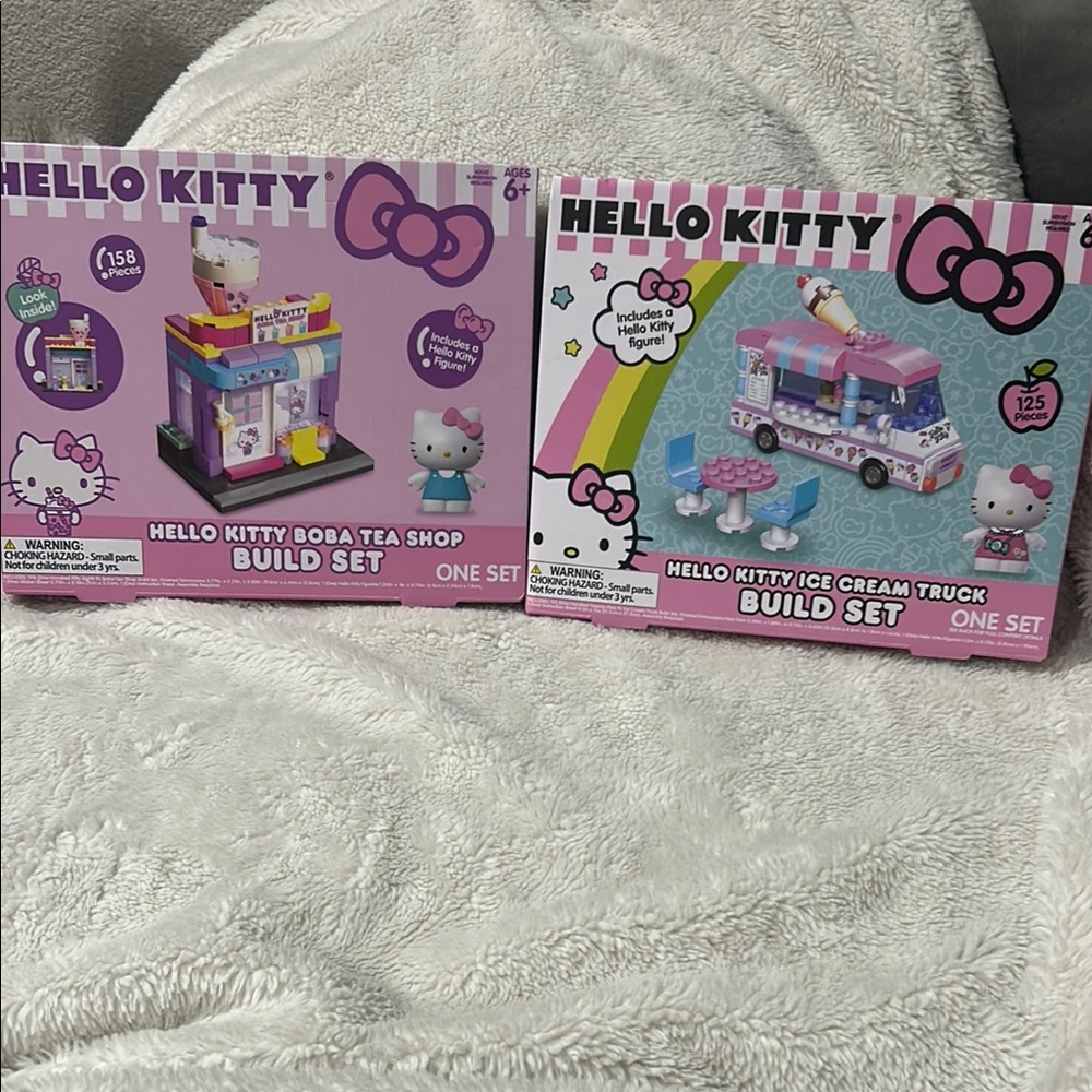 Hello Kitty Boba Tea Shop & Ice Cream Truck Build Set - Pink and Purple